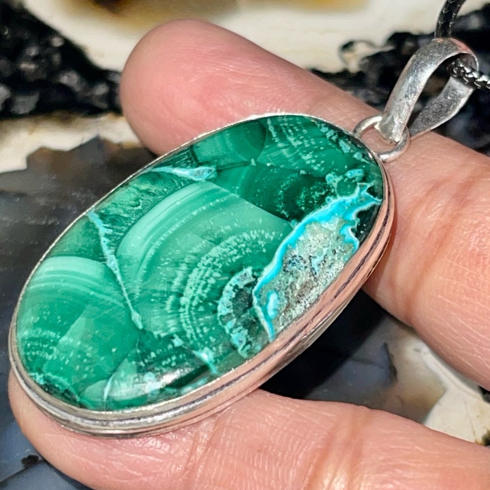 Azurite Malachite Crystal Pendant 2 1/4”